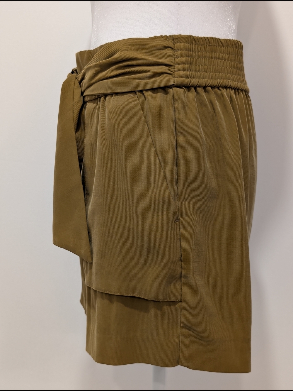 Dynamite High-Waist Paperbag Shorts with Ring Belt - Khaki Brown - Picture 3 of 9